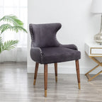 Poltrona d'accento rivestita in poliestere grigio con gambe in legno di gomma