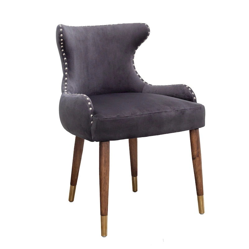 Poltrona d'accento rivestita in poliestere grigio con gambe in legno di gomma