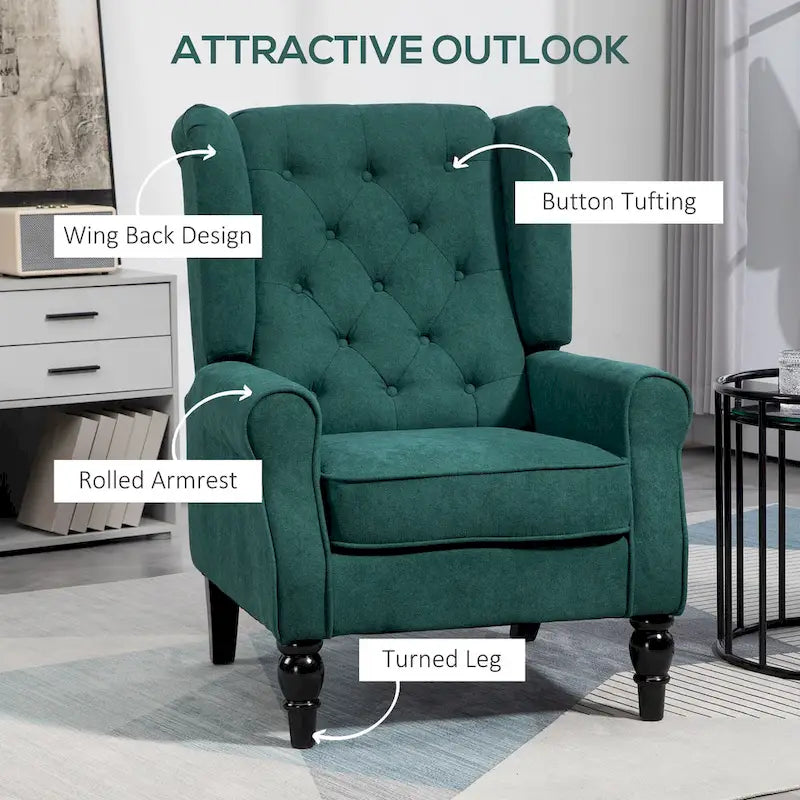 Poltrona di design moderna alta 29,3" con schienale alto verde scuro