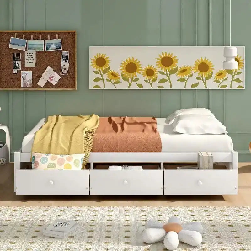 Letto a piattaforma in legno per letto singolo con 3 cassetti