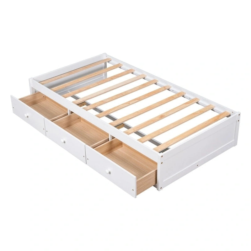 Letto a piattaforma in legno per letto singolo con 3 cassetti