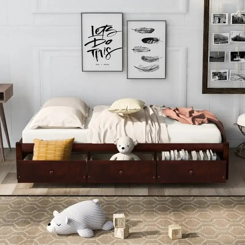Letto a piattaforma in legno per letto singolo con 3 cassetti