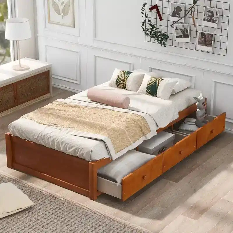 Letto a piattaforma in legno per letto singolo con 3 cassetti