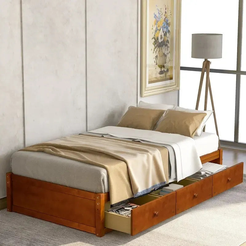 Letto a piattaforma in legno per letto singolo con 3 cassetti