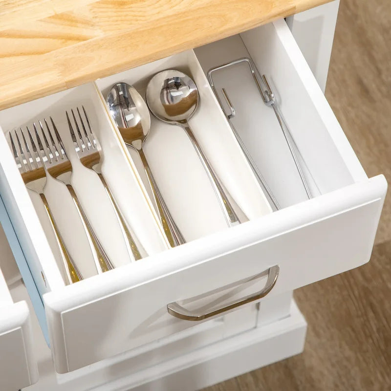 Isola da cucina con mobile contenitore e piano in legno di gomma a 2 livelli (sgabello non incluso)