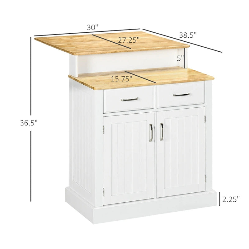Isola da cucina con mobile contenitore e piano in legno di gomma a 2 livelli (sgabello non incluso)