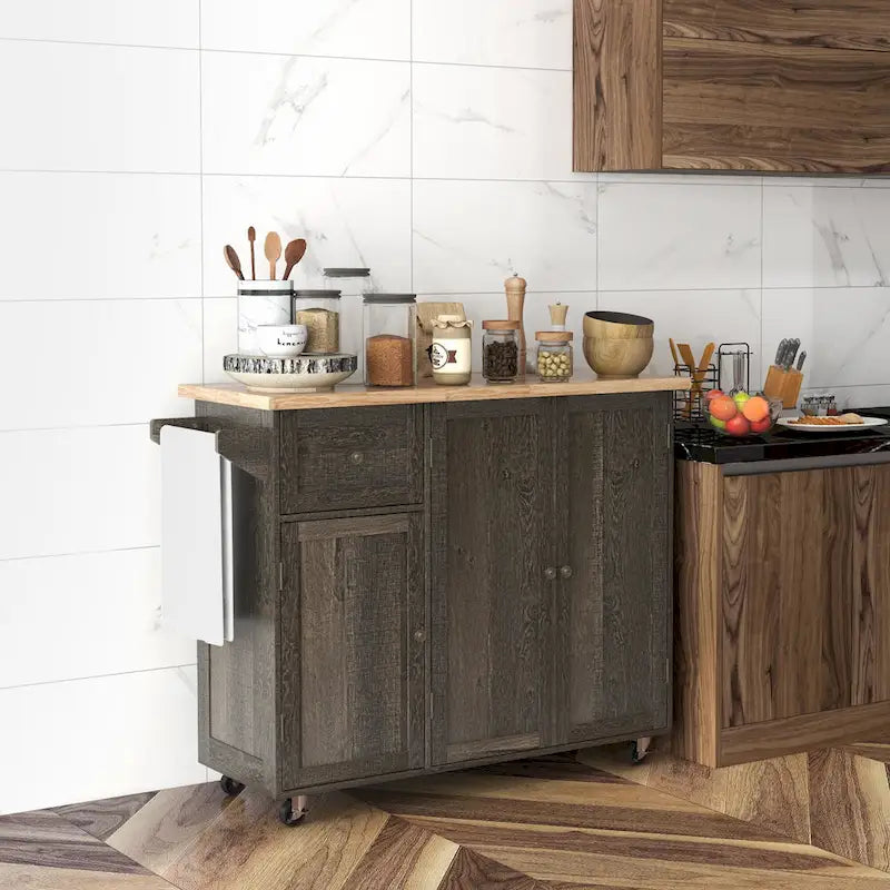 Isola da Cucina Mobile con Rotelle a Tre Armadietti (sgabelli esclusi)