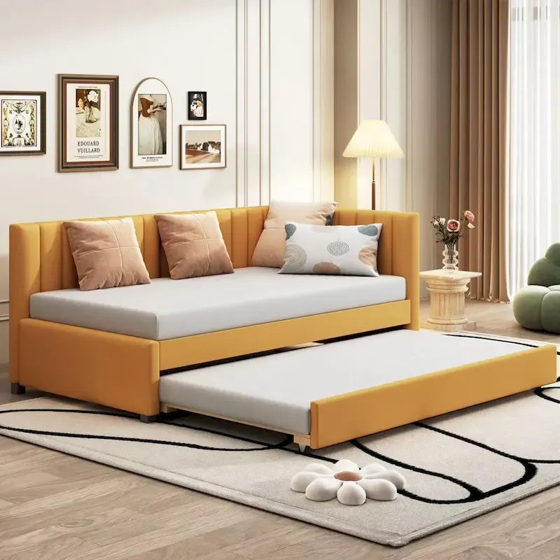 Divano letto singolo in lino con letto estraibile e design semi-chiuso