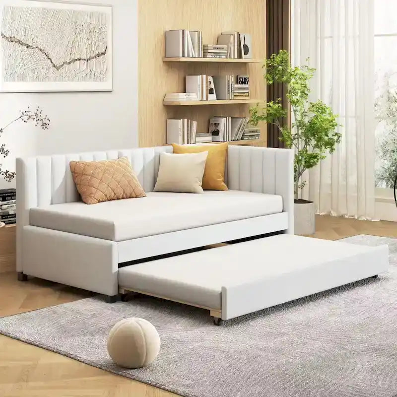 Divano letto singolo in lino con letto estraibile e design semi-chiuso