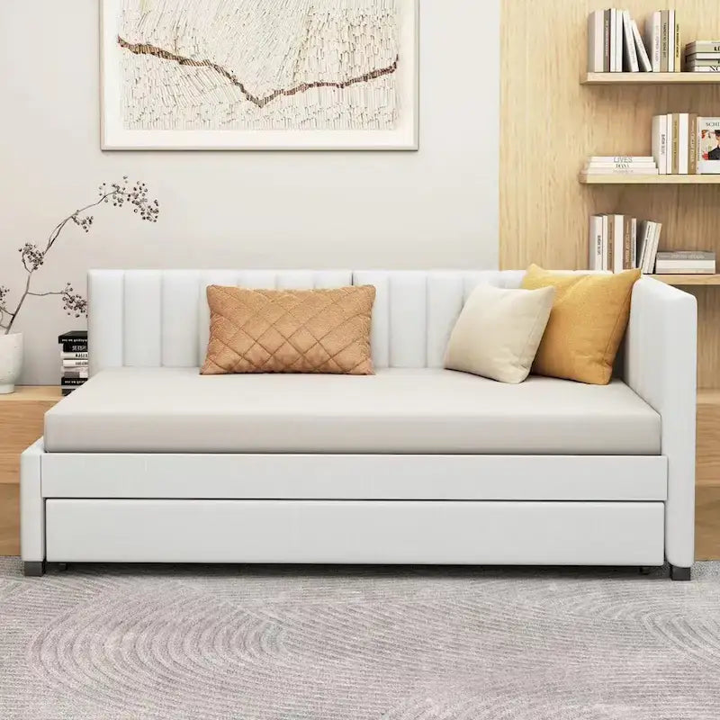 Divano letto singolo in lino con letto estraibile e design semi-chiuso