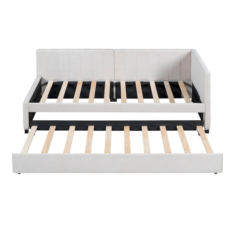 Divano letto singolo in lino con letto estraibile e design semi-chiuso
