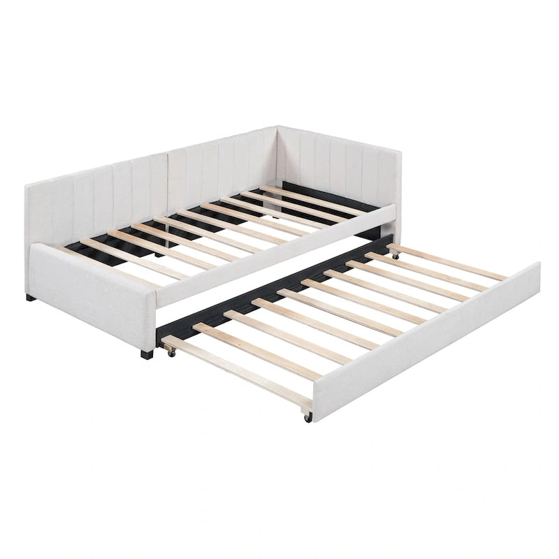 Divano letto singolo in lino con letto estraibile e design semi-chiuso