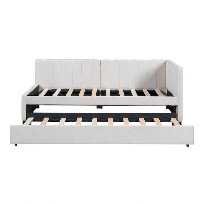 Divano letto singolo in lino con letto estraibile e design semi-chiuso