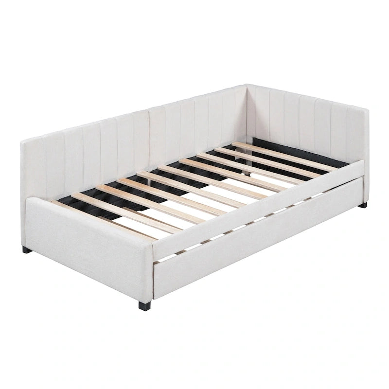 Divano letto singolo in lino con letto estraibile e design semi-chiuso