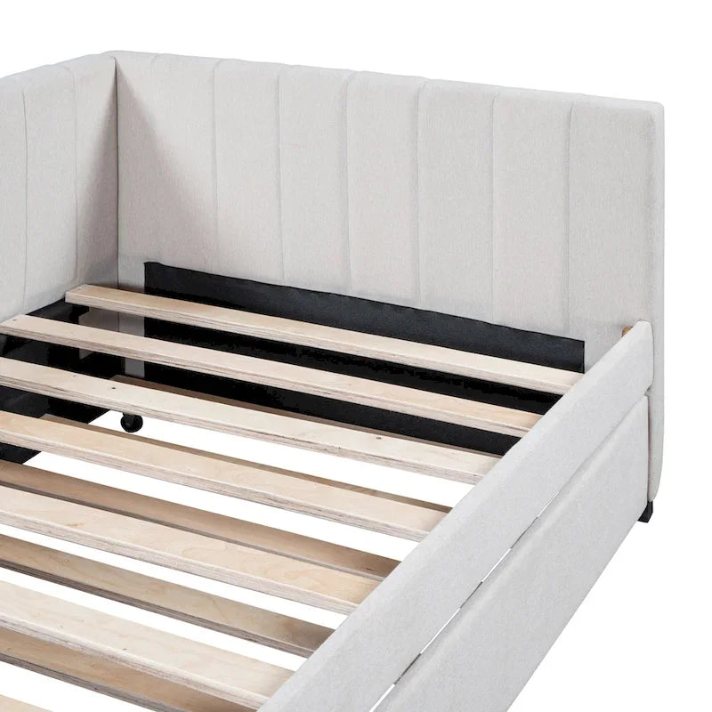 Divano letto singolo in lino con letto estraibile e design semi-chiuso