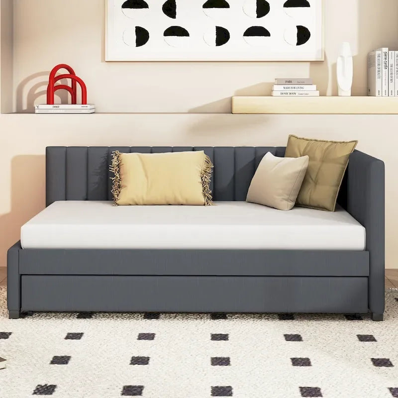 Divano letto singolo in lino con letto estraibile e design semi-chiuso