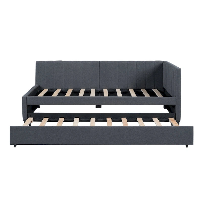 Divano letto singolo in lino con letto estraibile e design semi-chiuso