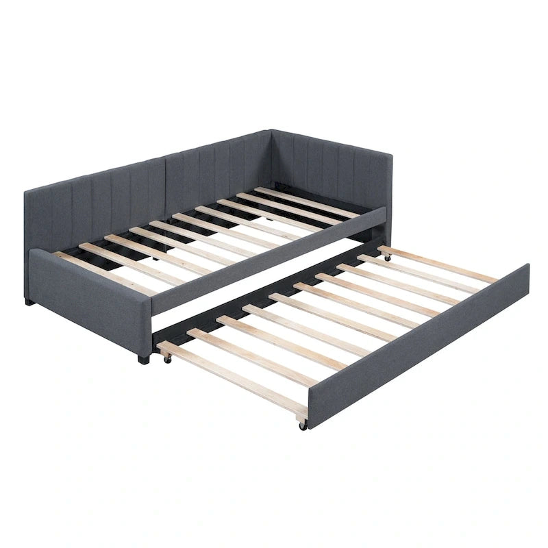 Divano letto singolo in lino con letto estraibile e design semi-chiuso
