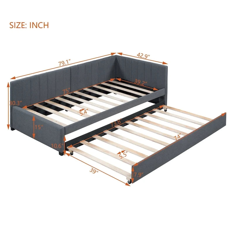 Divano letto singolo in lino con letto estraibile e design semi-chiuso
