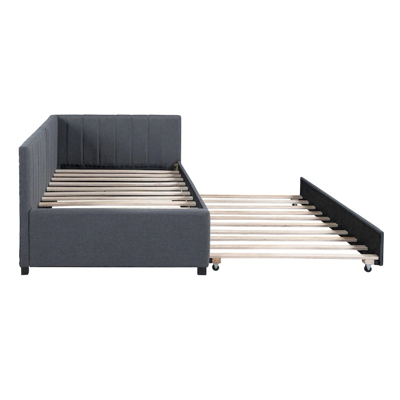 Divano letto singolo in lino con letto estraibile e design semi-chiuso