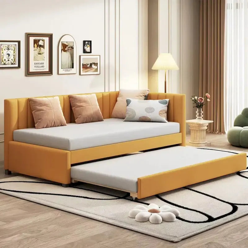 Divano letto singolo in lino con letto estraibile e design semi-chiuso