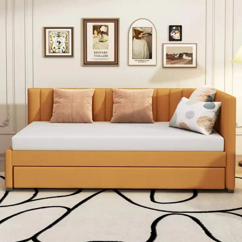 Divano letto singolo in lino con letto estraibile e design semi-chiuso