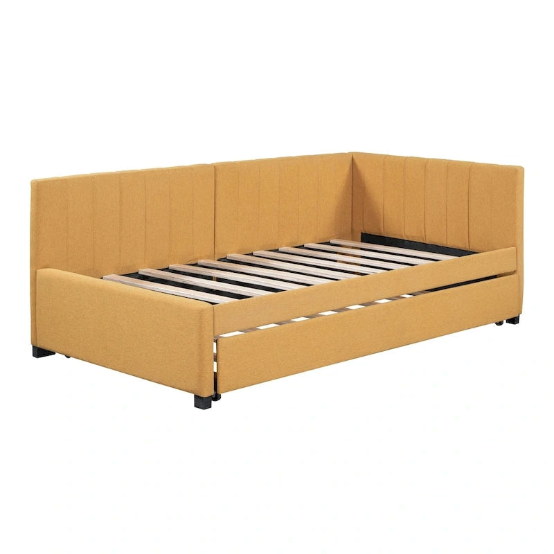 Divano letto singolo in lino con letto estraibile e design semi-chiuso