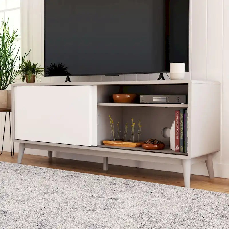 Mobile TV Moderno di Metà Secolo per TV fino a 65" con Ante Scorrevoli e Foro Passacavi