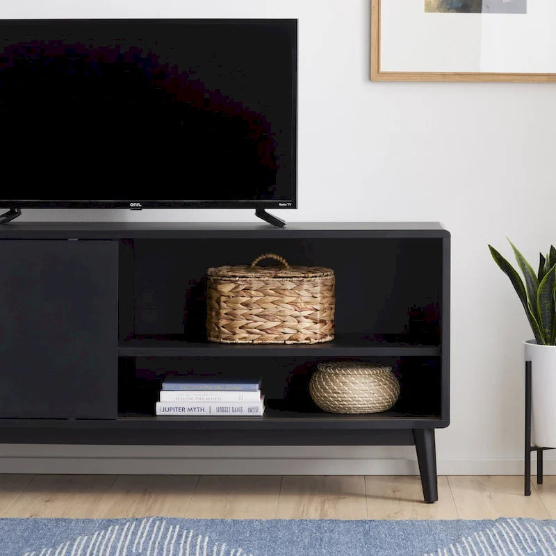 Mobile TV Moderno di Metà Secolo per TV fino a 65" con Ante Scorrevoli e Foro Passacavi
