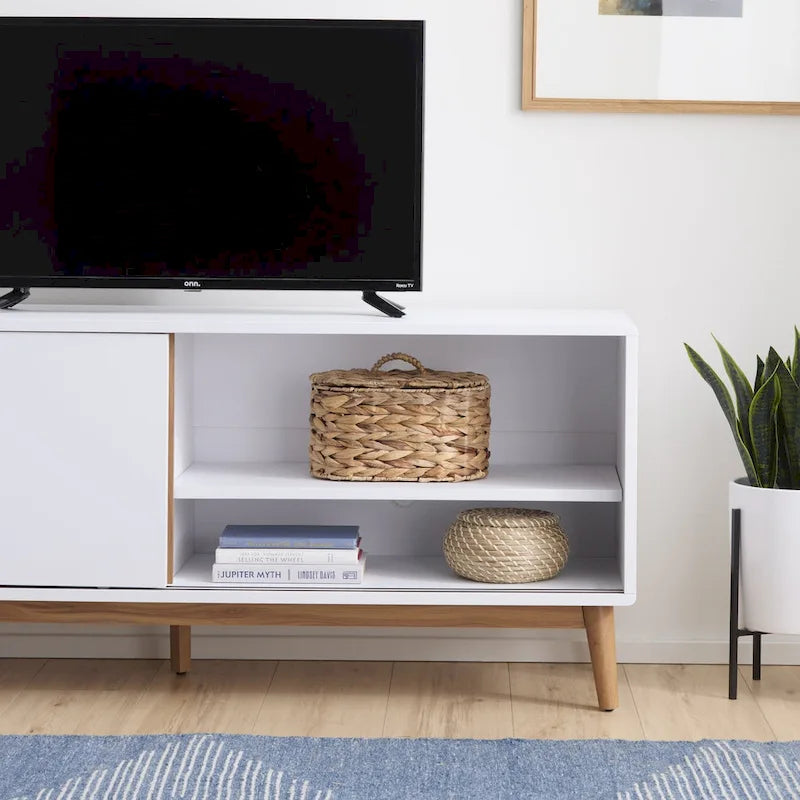 Mobile TV Moderno di Metà Secolo per TV fino a 65" con Ante Scorrevoli e Foro Passacavi