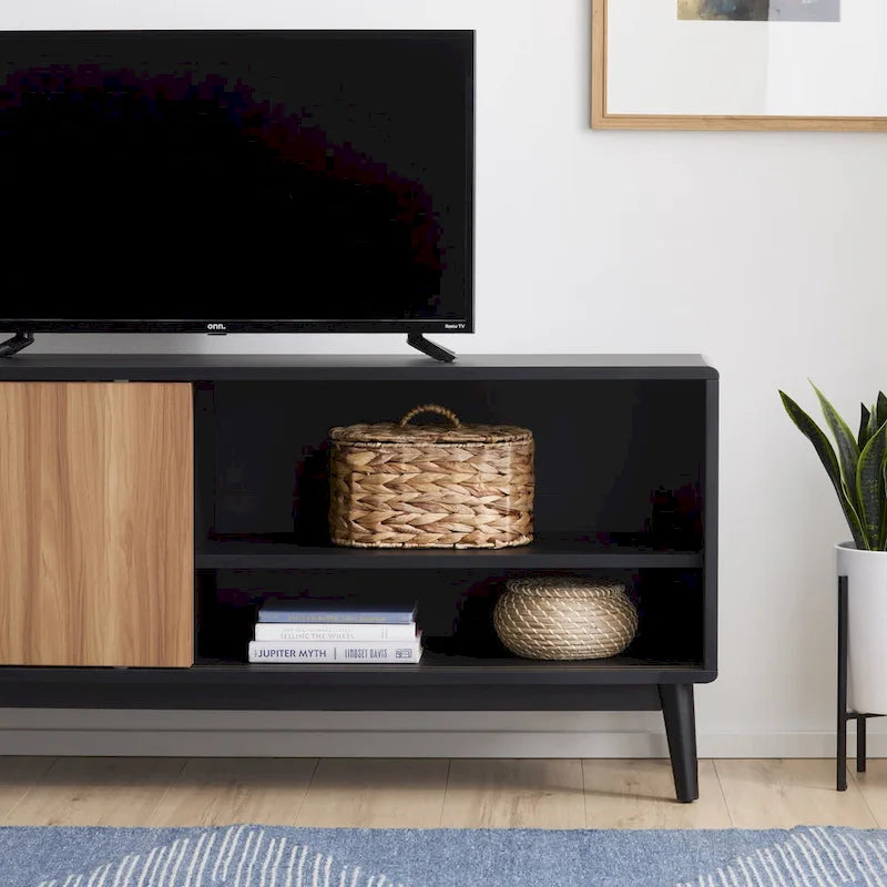 Mobile TV Moderno di Metà Secolo per TV fino a 65" con Ante Scorrevoli e Foro Passacavi