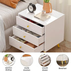 Comodino 3 cassetti con gambe in metallo Tavolino bianco