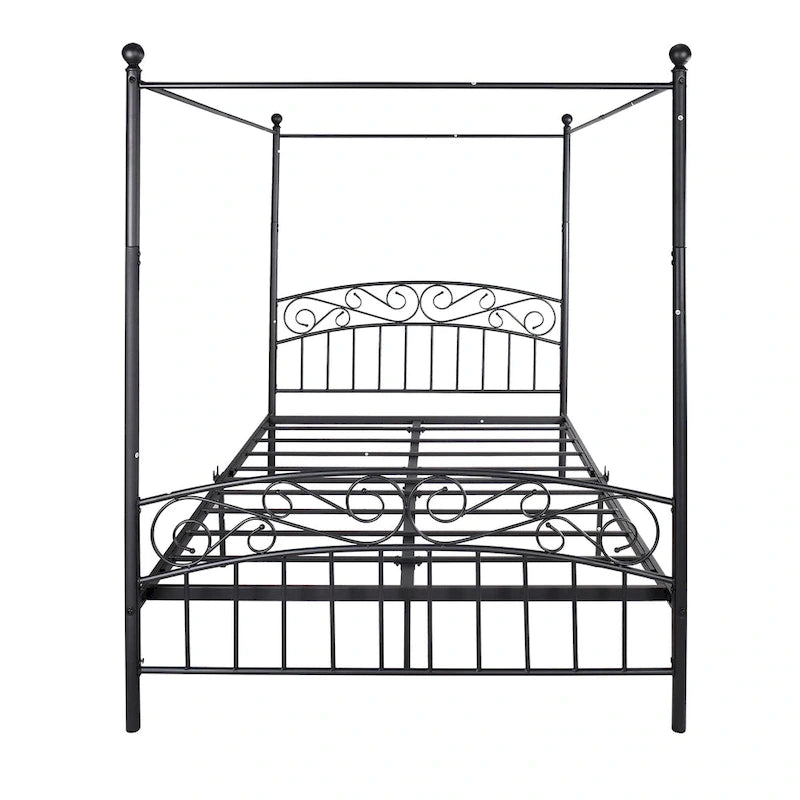 Struttura Letto a Baldacchino in Metallo con Testiera e Pediera Ornate in Stile Europeo, in Robusto Acciaio, Adatta al Tuo Materasso, Facile Fai-da-te