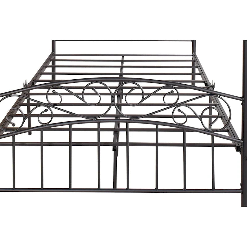 Struttura Letto a Baldacchino in Metallo con Testiera e Pediera Ornate in Stile Europeo, in Robusto Acciaio, Adatta al Tuo Materasso, Facile Fai-da-te