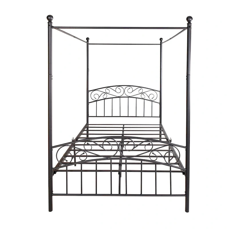 Struttura Letto a Baldacchino in Metallo con Testiera e Pediera Ornate in Stile Europeo, in Robusto Acciaio, Adatta al Tuo Materasso, Facile Fai-da-te