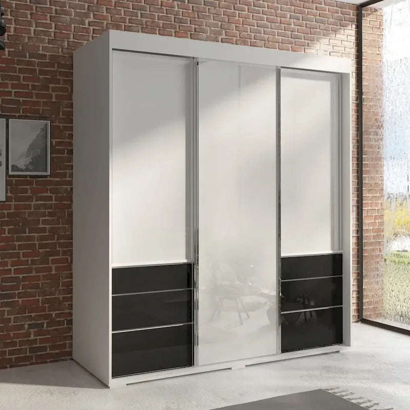 Armadio a 3 ante in vetro da 180 cm, stile moderno