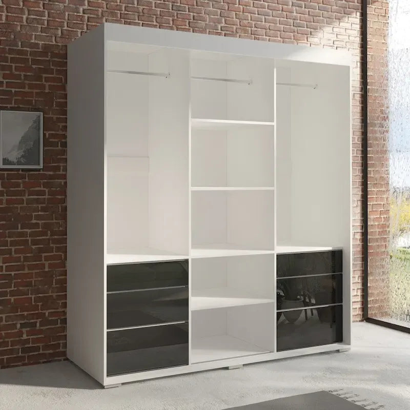 Armadio a 3 ante in vetro da 180 cm, stile moderno