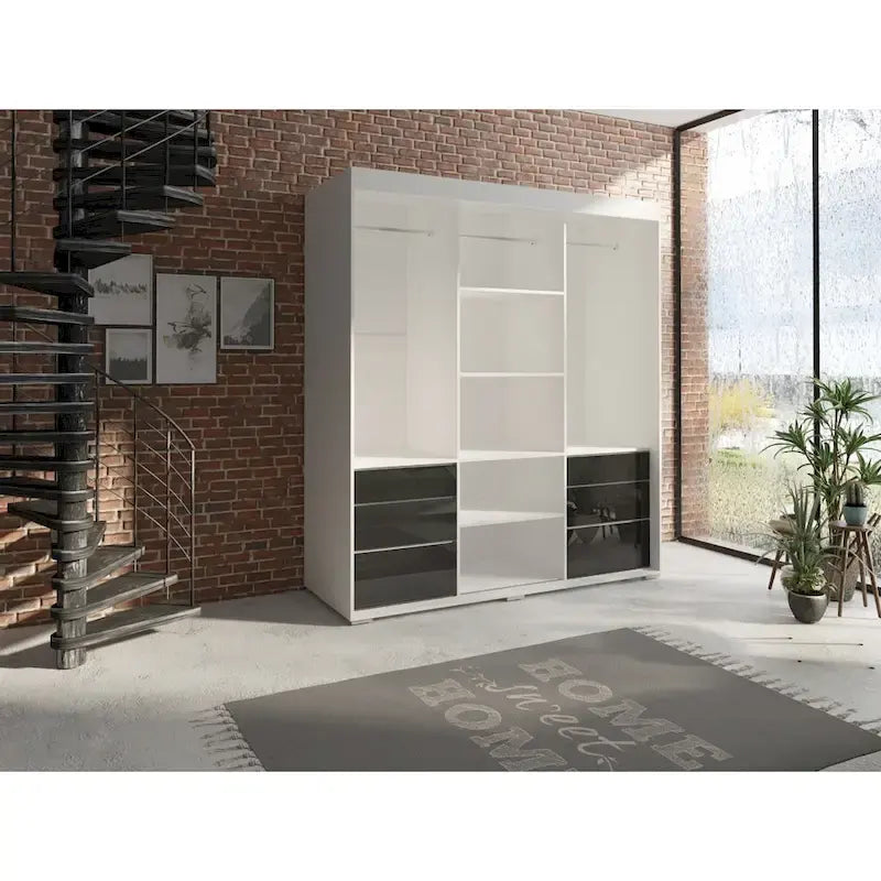 Armadio a 3 ante in vetro da 180 cm, stile moderno