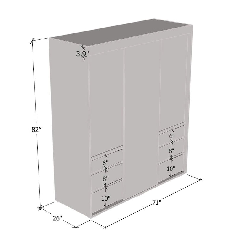 Armadio a 3 ante in vetro da 180 cm, stile moderno