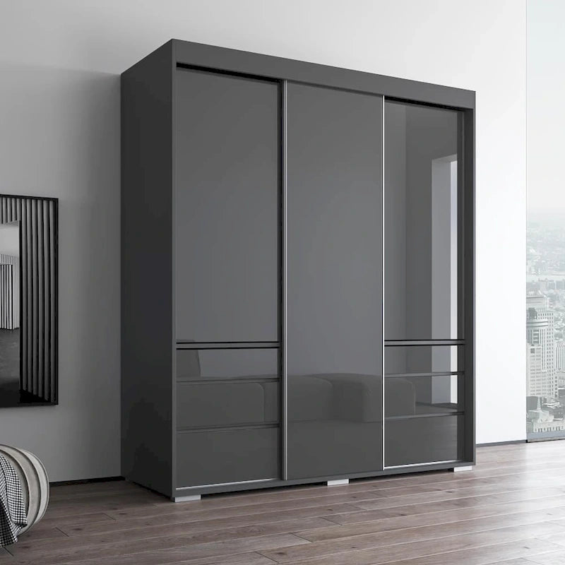 Armadio a 3 ante in vetro da 180 cm, stile moderno