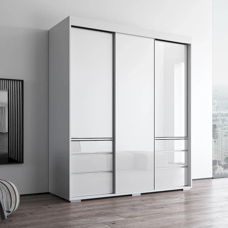 Armadio a 3 ante in vetro da 180 cm, stile moderno