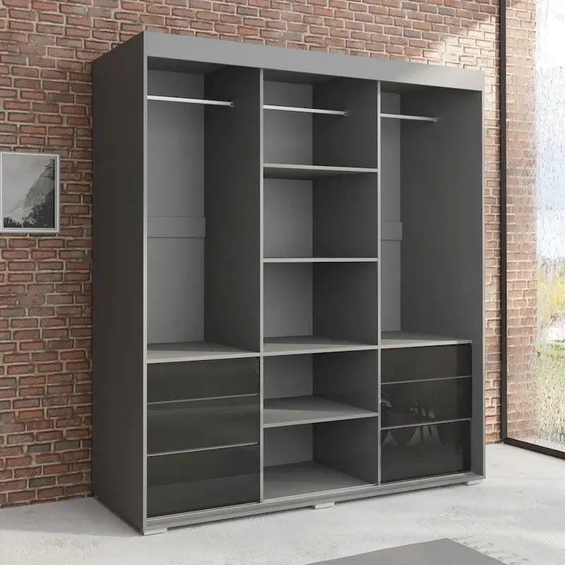 Armadio a 3 ante in vetro da 180 cm, stile moderno