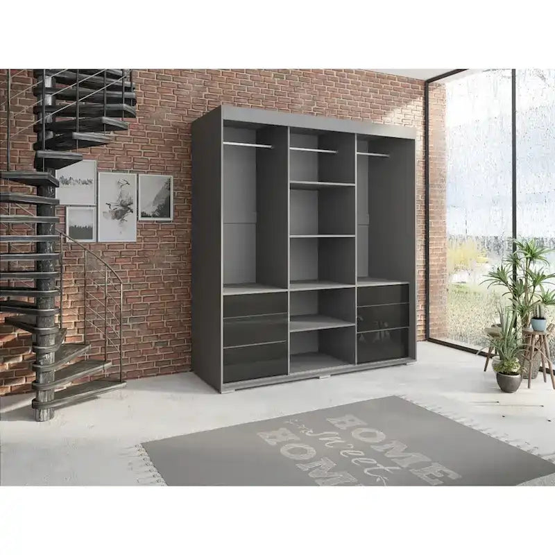 Armadio a 3 ante in vetro da 180 cm, stile moderno