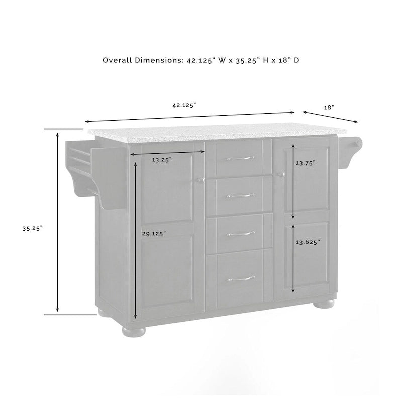 Isola da Cucina con Top in Granito Massiccio - 51.5 L x 18 P x 35.25 A
