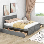 Letto a Piattaforma in Legno con Quattro Cassetti Contenitori e Piedini di Supporto