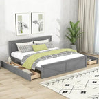 Letto a Piattaforma in Legno con Quattro Cassetti Contenitori e Piedini di Supporto