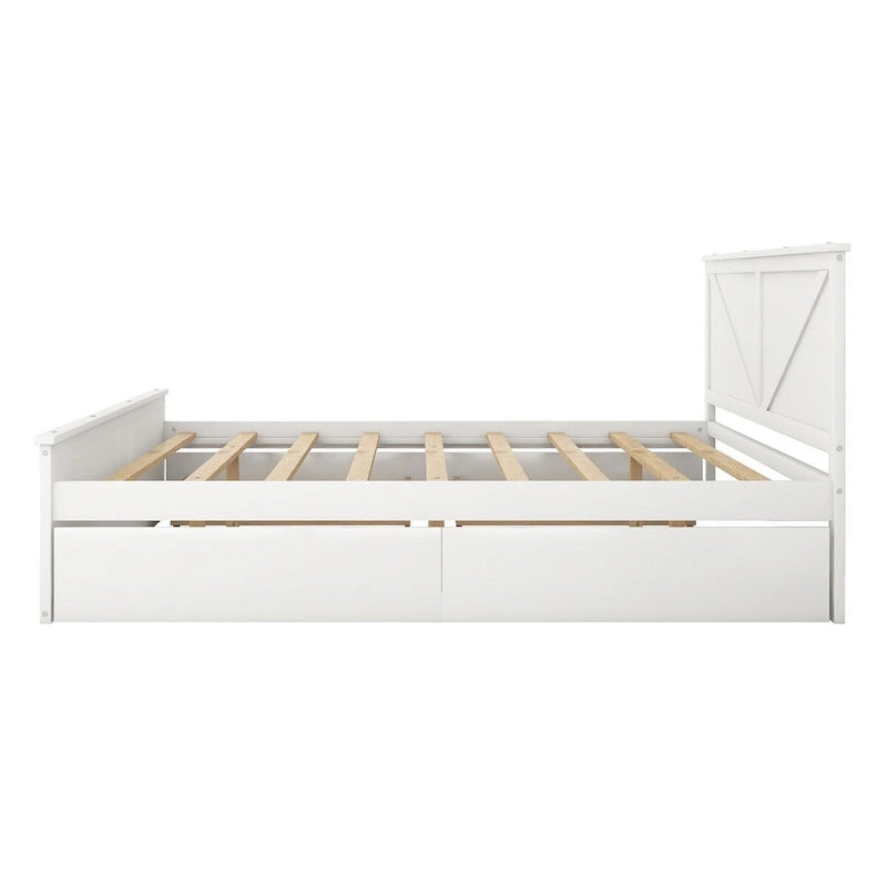 Letto a Piattaforma in Legno con Quattro Cassetti Contenitori e Piedini di Supporto