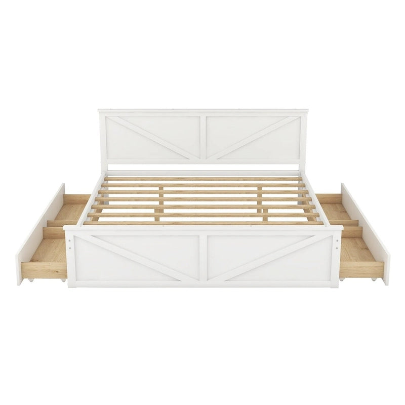 Letto a Piattaforma in Legno con Quattro Cassetti Contenitori e Piedini di Supporto
