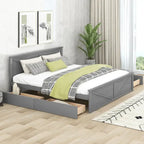 Letto a Piattaforma in Legno con Quattro Cassetti Contenitori e Piedini di Supporto