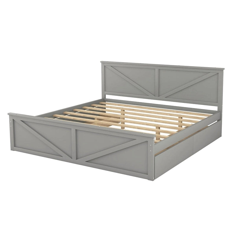 Letto a Piattaforma in Legno con Quattro Cassetti Contenitori e Piedini di Supporto